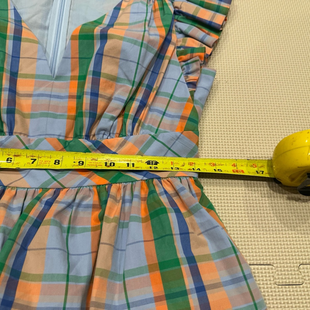 Kate Spade Pastel Plaid Tiered Ruffle Dress in Blue, Peach, Green Size 4 - Picture 13 of 13